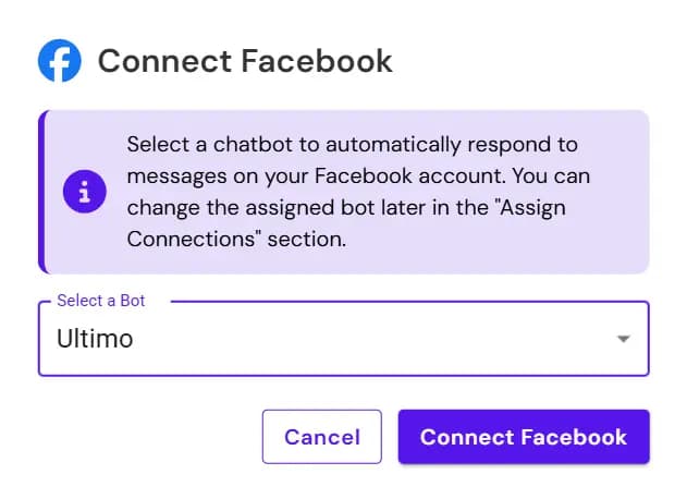 Connect Facebook Page Button in Ultimo Bots
