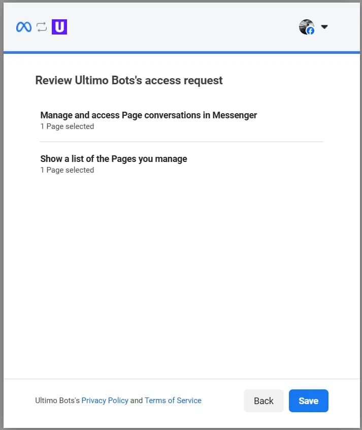 Approve Facebook Permissions for Ultimo Bots