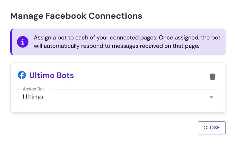 Manage Connected Facebook Pages in Ultimo Bots