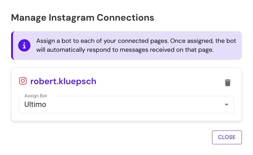 Manage Connected Instagram Accounts in Ultimo Bots