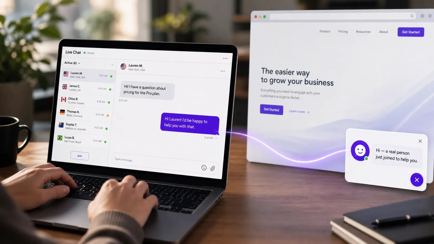 Operator joining a live chatbot conversation in the Ultimo Bots Live Inbox