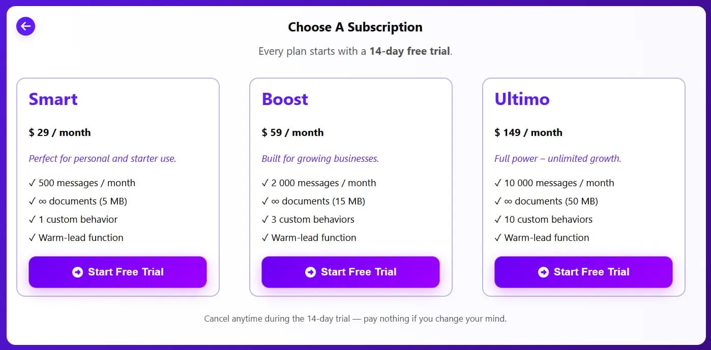 Choose subscription plan