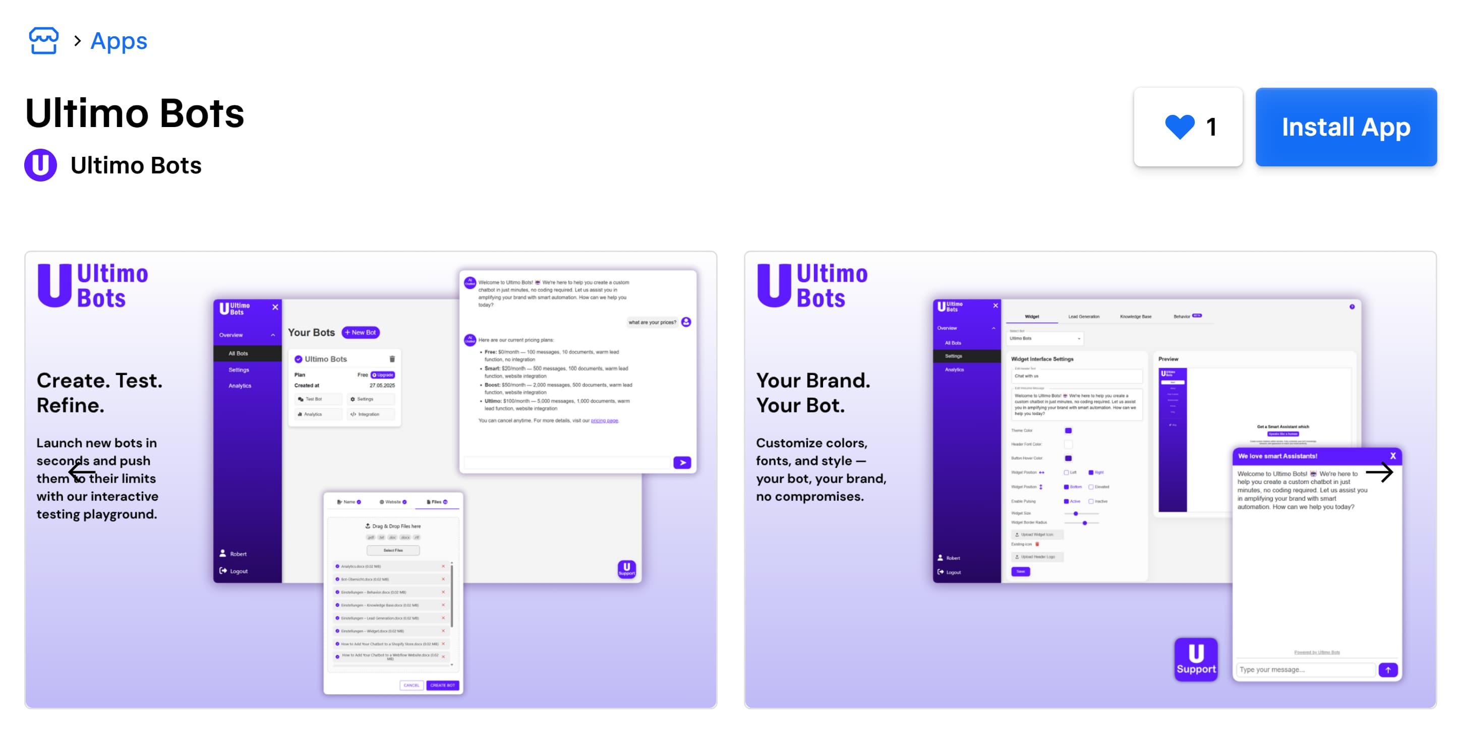 Ultimo Bots App in Webflow Marketplace