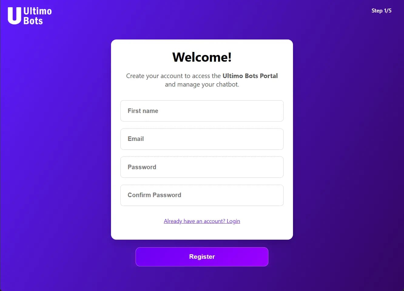 Ultimo Bots WordPress Step 1 Create Account