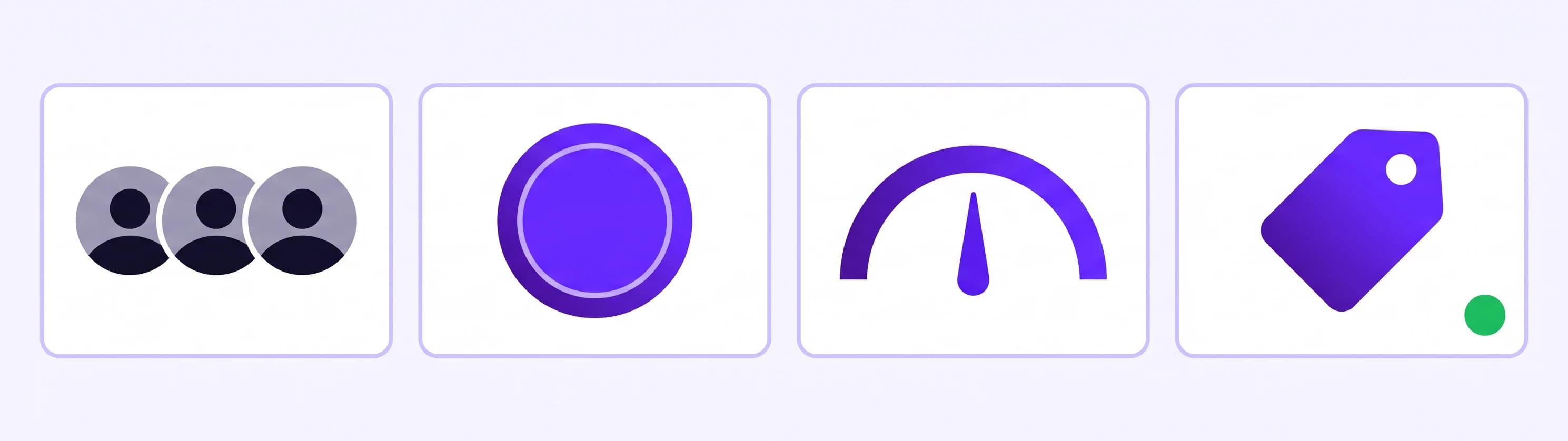 Four pricing models side by side: a row of seats, a coin per resolution, a meter counting tokens, and one flat monthly tag