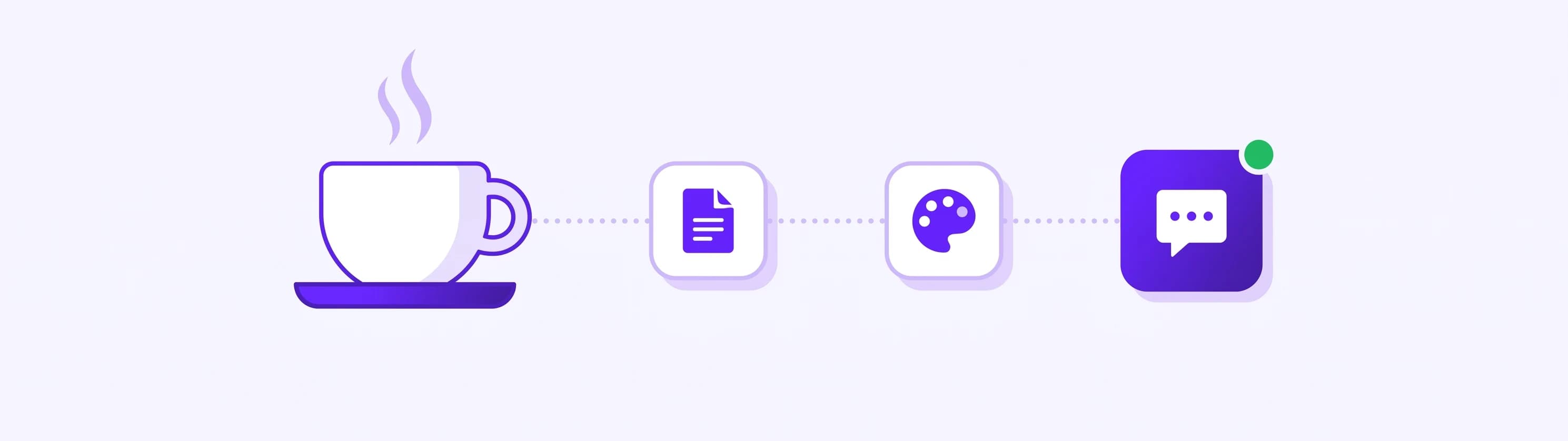 A coffee cup leading through three steps: your content, your brand, and going live