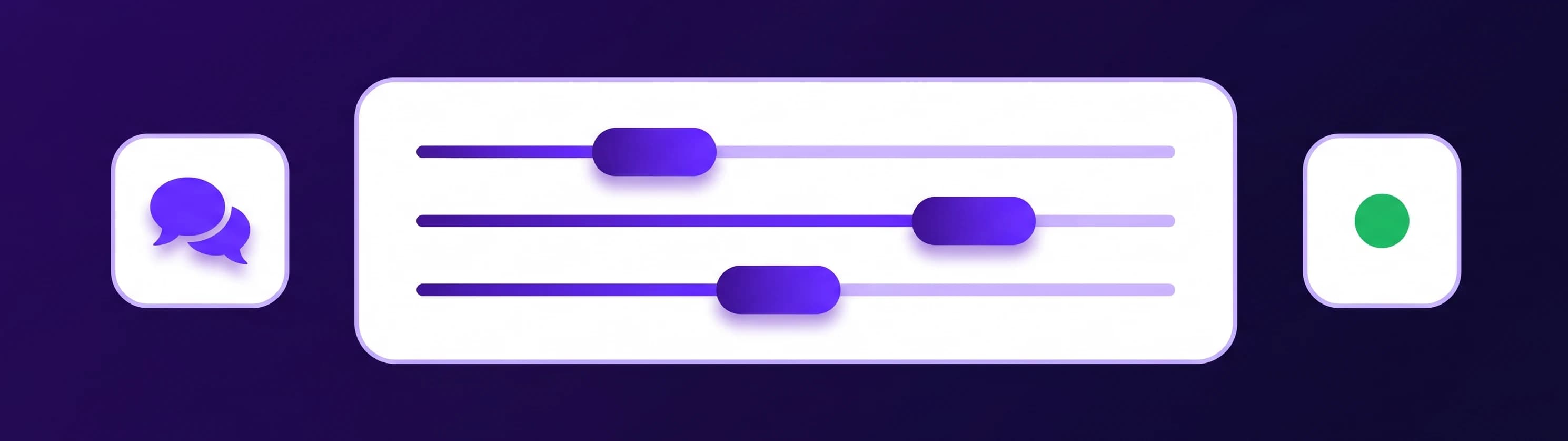 Three priority sliders on a dark purple field representing the choices an owner makes when reviewing AI conversations