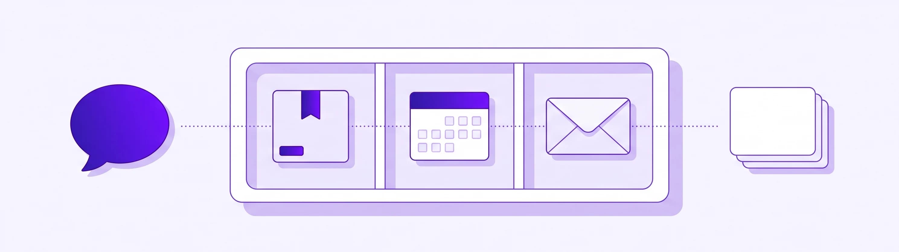 A sample drawer with package, calendar and envelope tokens representing real customer questions to try