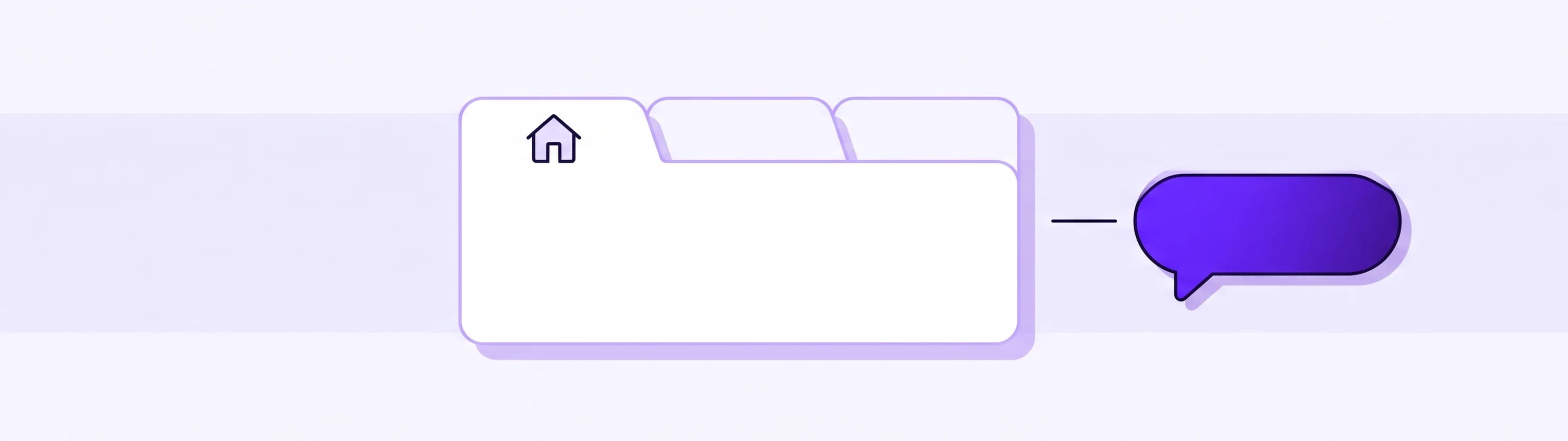 A tabbed folder with a house symbol linked to a purple speech bubble, representing approved public information