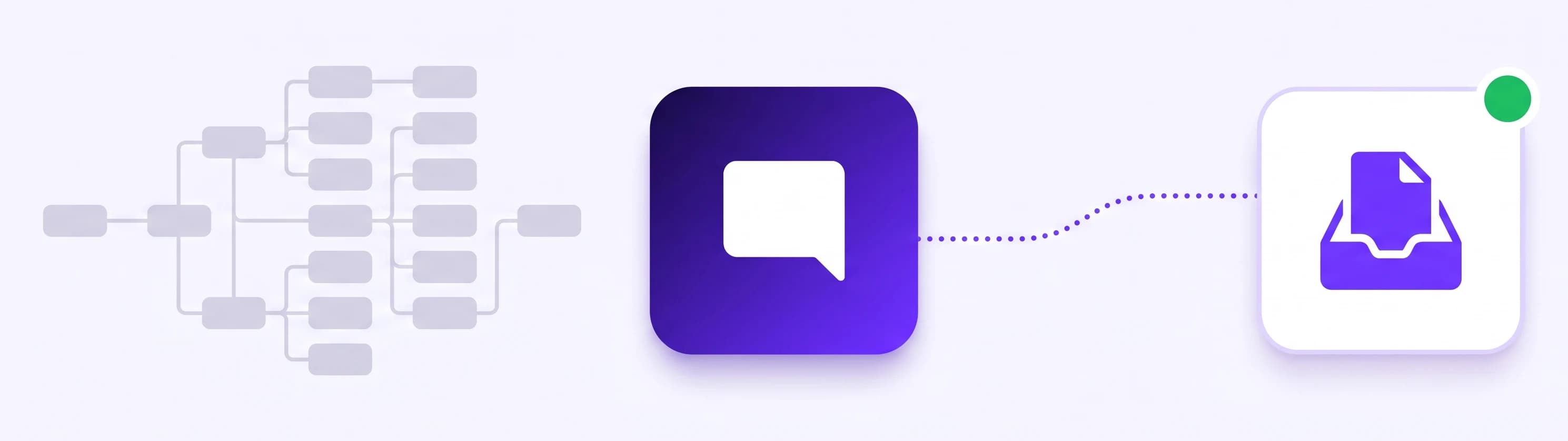 A rigid scripted qualification flow fading into the background while a natural conversation drops a new lead into the inbox