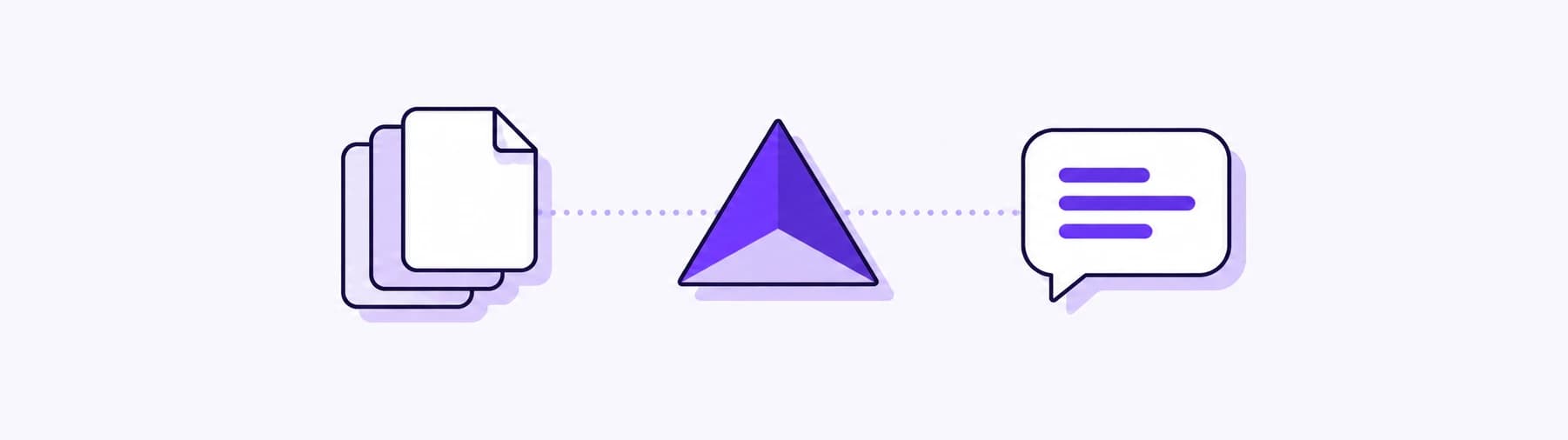 Business knowledge passing through a purple prism into a clear customer answer, represented by a speech bubble