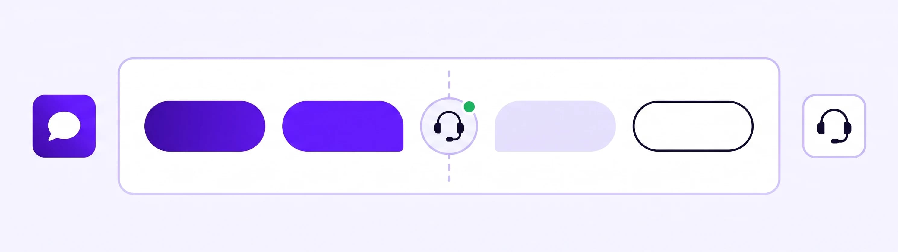 A single chat window where AI messages pass to a person with a headset who has joined the same conversation
