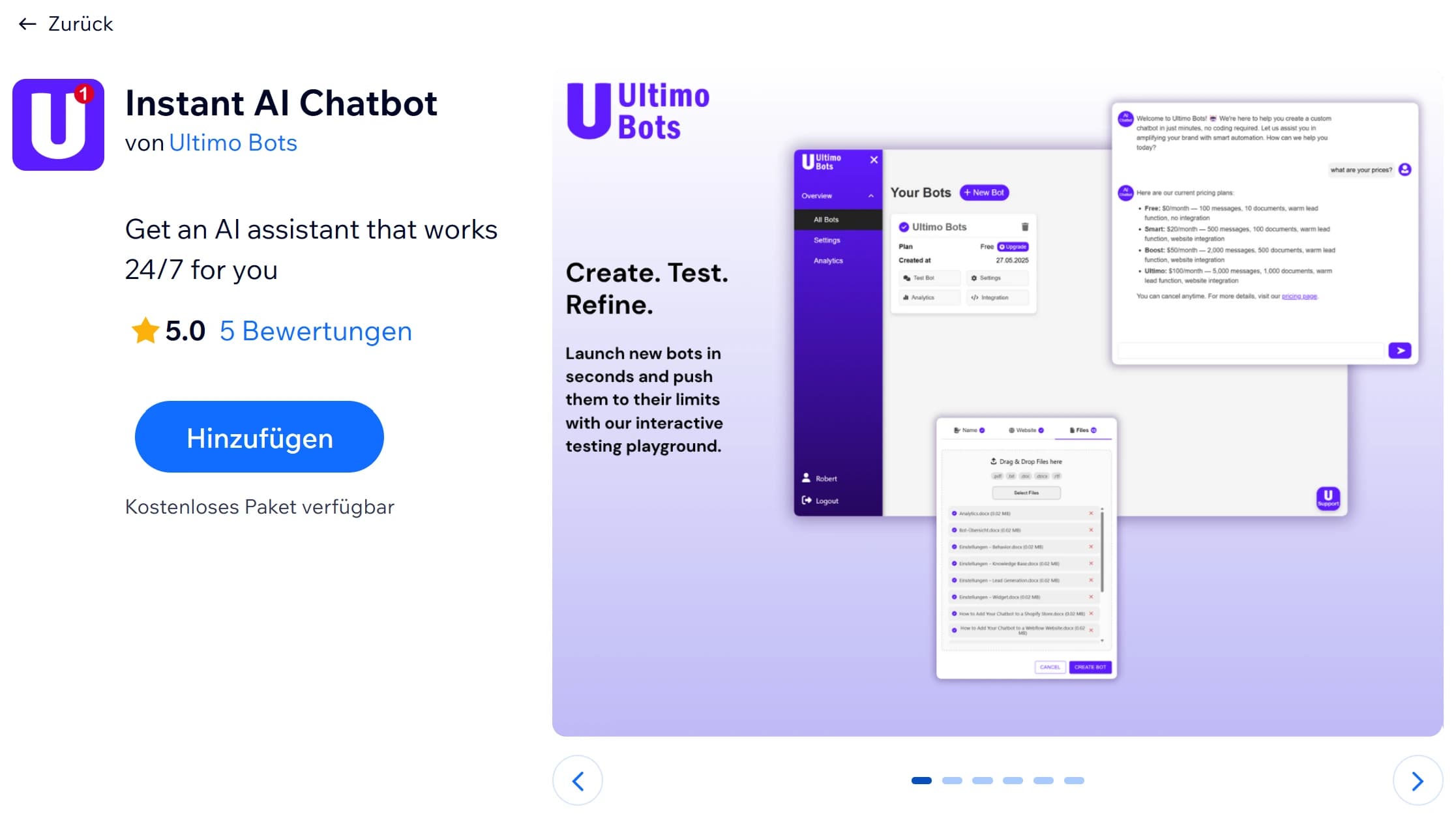 Ultimo Bots in the Wix App Market