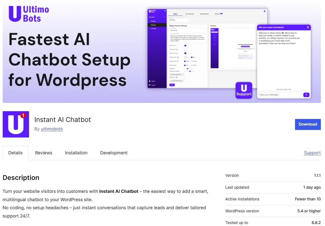 Ultimo Bots plugin listing for WordPress