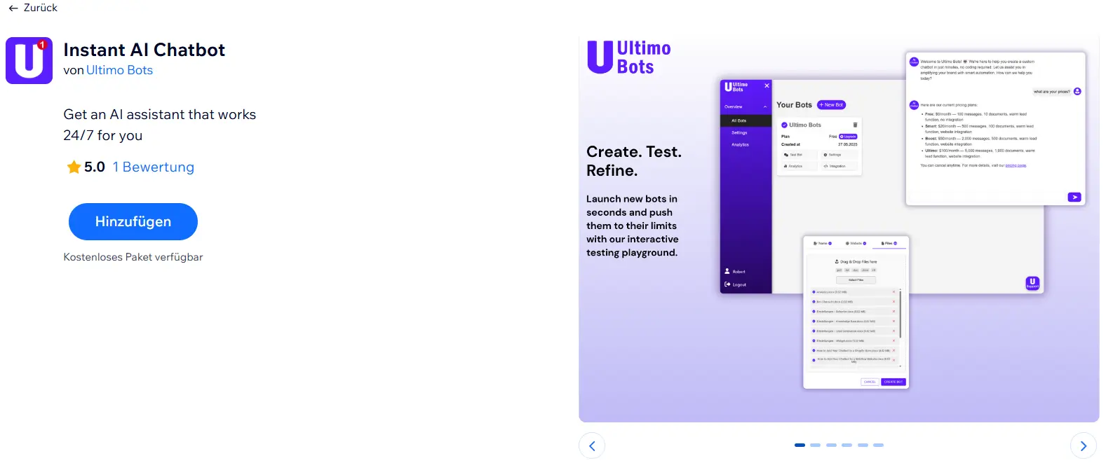 Ultimo Bots App in Wix App Market